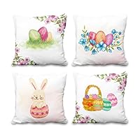 Aoihrraan 61x61cm Confezione da 4 Buona Pasqua Copricuscini Divano Rosa E Beige Coniglietto Colorato Uovo Torta Quadrata Federe Per Cuscini In Lino Primavera Agriturismo All'Aperto Giardino Divano