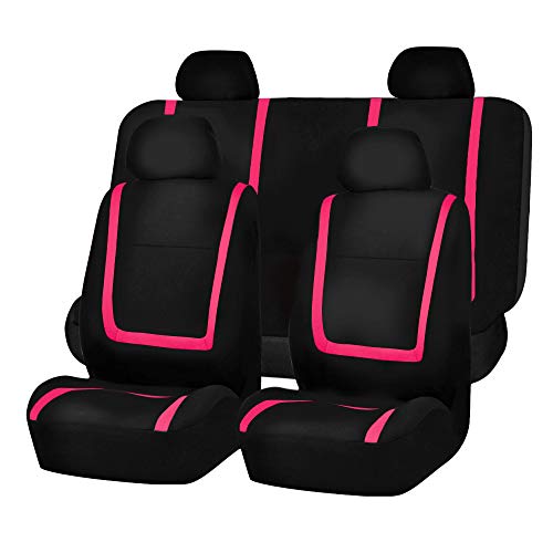 FH Group Car Seat Covers Full Set Pink Cloth - Universal Fit Automotive Seat Covers, Low Back Front Seat Covers, Solid Back Seat Cover, Washable Car Seat Cover for SUV, Sedan and Van