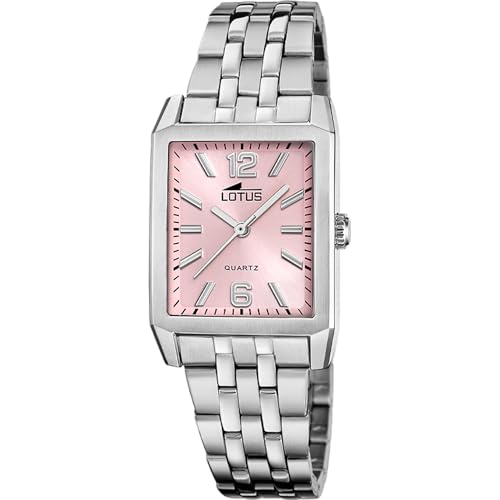 LOTUS Reloj Mujer Analógico de Acero Inoxidable 316l Plateado   Movimiento de Cuarzo   Cristal Mineral de Alta Resistencia   Resistente al Agua 5 ATM 18985/2   Square Series