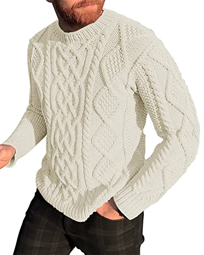 NIUBIA Men's Slim Fit Crewneck Pullover Sweater Winter Casual Chunky Cable Knit Comfort Heavy Long Sleeve Sweaters