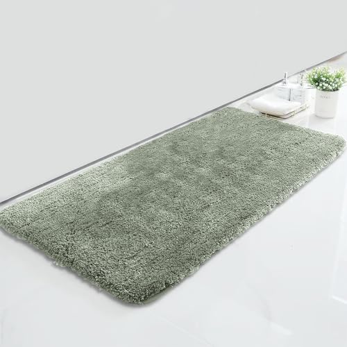 Image of LUXE HOME INTERNATIONAL Microfiber Rectangular Home Bath Mat Super Soft Non Slip Vegas Mats for Bathroom, Kitchen, Bedroom, and Door (60x90 Cm, Pastel Green) Pack of 1