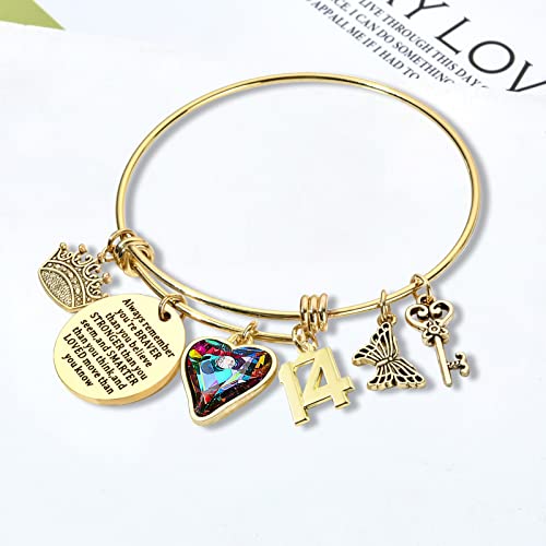 Miss Pink 14 Year Old Girl Bracelet Gift Ideas Teenage Girls Birthday Christmas Milestone Jewelry Presents 14K Gold Tone 14+ 14Th Birthday Charm Bracelet Things Stuff For Daughter Granddaughter #TOP3