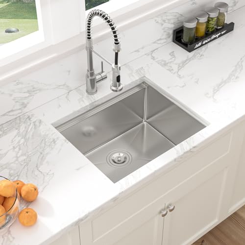 Image of Sarlai 23 Undermount Bar Sink - 23 x 19 Inch Kitchen Sink Ledge Workstation 16 Gauge Stainless Steel Single Bowl RV Bar Prep Basin Kitchen Outdoor Sinks