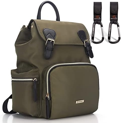 Baby Diaper Bag Backpack with Stroller Hooks, Pipi bear Multi-function Stylish Travel Diaper Back Pack for Mom and Dad, Baby Changing Bag, Maternity Nappy Bag for Boys and Girls, Large Capacity, Green
