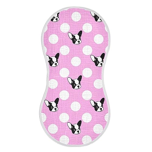 French Bulldog Dog Pink Polka Dot Muslin Burp Cloths for Baby 1 Pack Soft 100% Cotton Baby Washcloths Bibs for Boy Girl