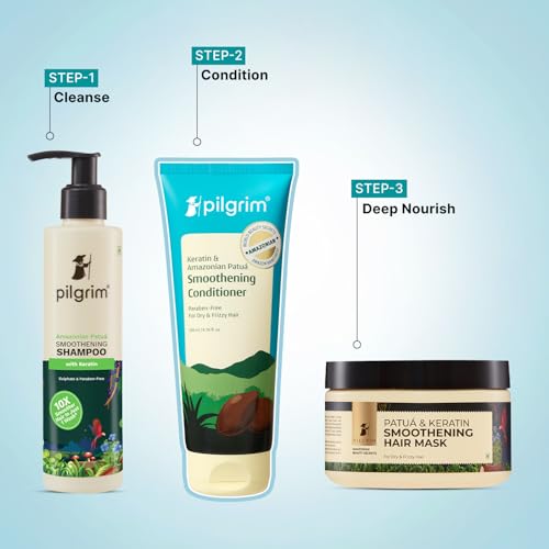 Image of Pilgrim Amazonian Patu & Keratin Hair Smoothing Conditioner - 200ml (Pack of 2), Unscented- For Dry & Frizzy Hair With Sacha Inchi|Hair Conditioner For Smooth & Silky Hair|Silicone Free | Pack of 2, For Dry & Frizzy Hair, With Sacha Inchi, Silicone Free, Unscented