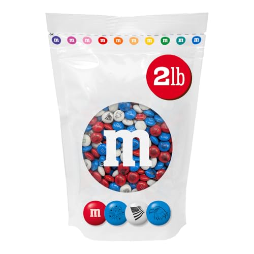 M&M’S USA Red, White, and Blue Milk Chocolate Candy, 2 lbs Bulk Resealable Bag, Great for 4th of July, Memorial Day, and Patriotic Celebrations