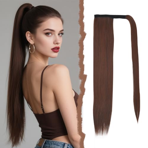 Mulaibdin Extension Cheveux Naturel Marron, Postiche Cheveux Naturel Chignon, Queue de Cheval Extension Droit, Rajout Cheveux Tresses 60cm, Ponytail Cheveux...