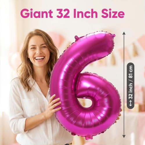Image of YPSelected 32 Inch Large Foil Helium Number Balloon Birthday Wedding Party 0-9 (Rose Red, 6)