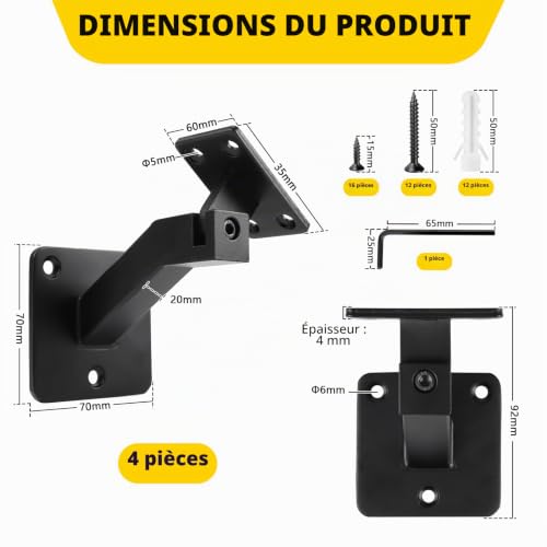 Support de main courante carré réglable et orientable pour escalier