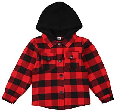 Toddler Infant Baby Boy Girl Long Sleeve Plaid Shirts Hoodie Jacket T-Shirt Top Coat Fall Winter Clothes (Red,6-12 Months)