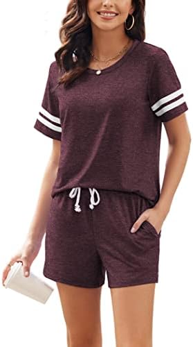 Hotouch Womens Pajamas Short Sets Cotton Sleepwear 2 Piece Sets for Women Short Sleeve Loungewear Red XS