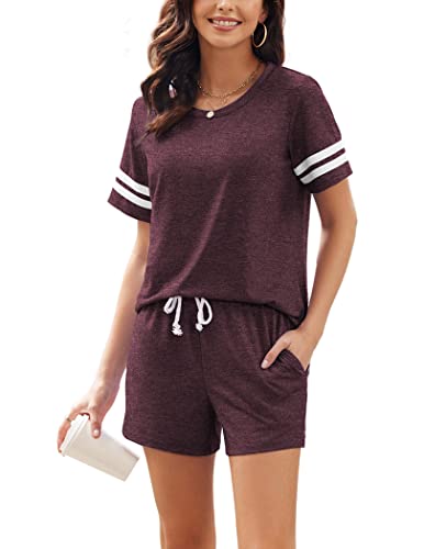 Hotouch Womens Pajamas Short Sets Cotton Sleepwear 2 Piece Sets For Women Short Sleeve Loungewear Red Xs #TOP17