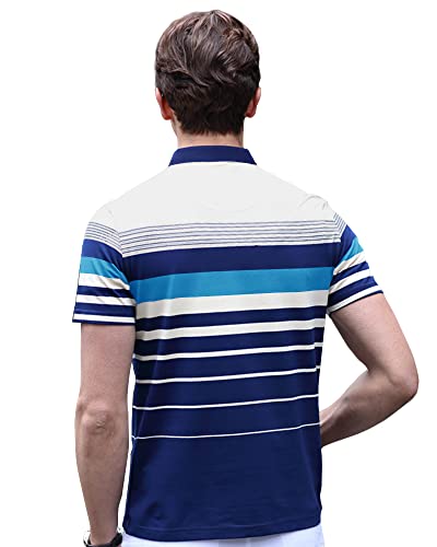 Image of EYEBOGLER Men's Trendy Polo Neck Half Sleeves Regular Fit Striped T-Shirt