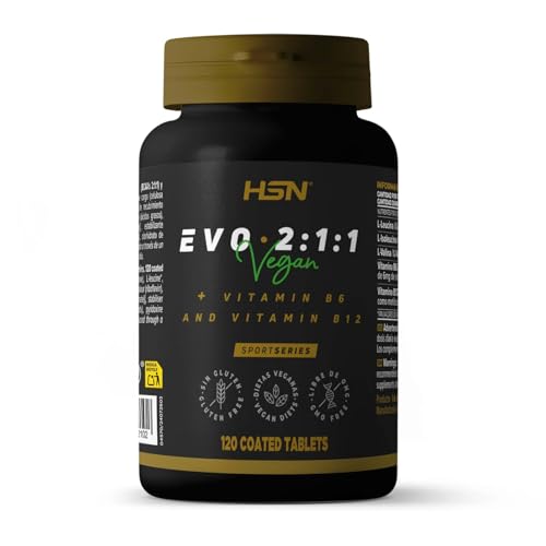 HSN BCAA Evo 2:1:1 | 120 Tabletas | 6000mg Aminoácidos Ramificados Ratio 2 1 1 (Leucina, Valina, Isoleucina) por Dosis Diaria + Vitamina B6 y B12 | No-GMO, Vegano, Sin Gluten