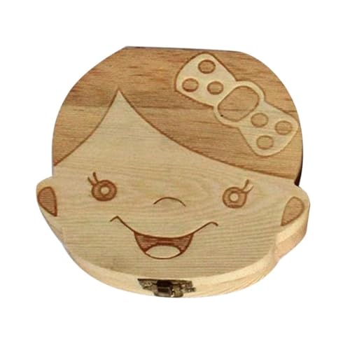 Caixa Porta Dentes de Leite, Cabelos para Bebê - Madeira Tratada Natural Segura, Formato Cabeça Fofo Menina ou Menino | Ideal para Guardar Lembranças Especiais e Eternizar Momentos (Menina)
