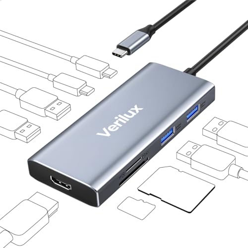 Image of Verilux USB C Hub 9 in 1 USB C Hub 4K@60Hz HDMI Converter USB C SD /TF Card Reader Travel USB C Hub Support 100W PD Fast Charging & 5 Gbps Data Transmisson Universal USB C Hub for PC, Laptop, PS