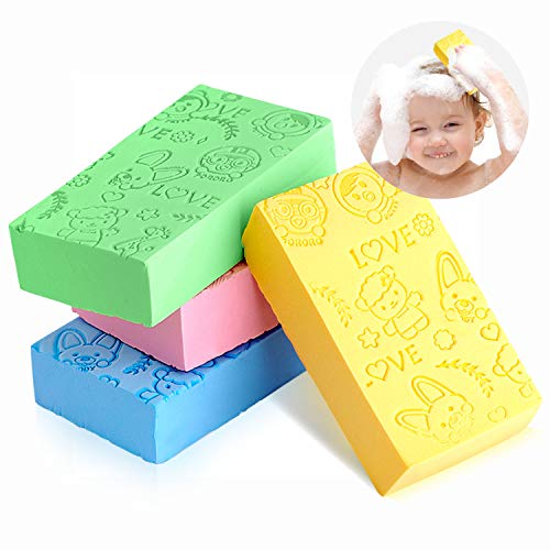 4 Colors Exfoliating Bath Sponge, Dead Skin Removal Bathing Sponge, Soft Shower Sponge For Baby Body Cleaning, Spa Cellulite Massager, Replacement Of Bathroom Shower loofa Puffs (4 PCS, Multi-Color)
