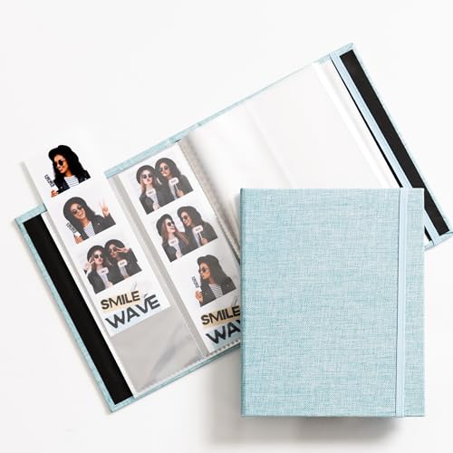 Hardcover Linen Photo Booth Photo Album - For Wedding or Party - Holds 80 Photobooth 2x6 Photo Strips - Slide In (DRIZZLE BLUE 2X6)