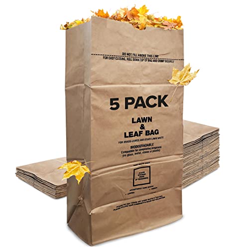 30 Gallon Kraft Lawn And Leaf Bags (5 Pack) Eco-Friendly Heavy Duty Large Paper Trash Bags, Tear Resistant Yard Waste Bags For Grass Clippings, Wet And Dry Leaves, Weeds, And Twigs - Stock Your Home #TOP10