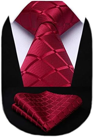 HISDERN Check Wedding Plaid Tie Handkerchief Men's Necktie Pocket Square Set For Formal Business