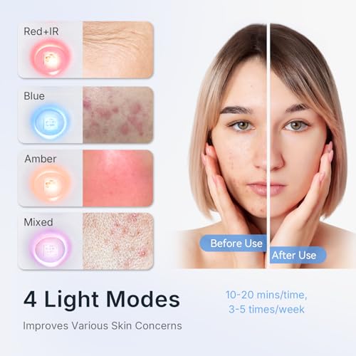Image of FDA Cleared Red Light Therapy for Face and Neck, 4 Modes LED Mask Light Therapy, Blue Infrared Red Light Therapy Mask for Wrinkles and Acne, PDT Photons Facial Skin Care Device
