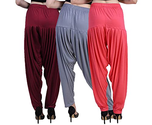 Image of Casuals Women's Regular Fit Viscose Drawstring Patiala Harem Pants Combo Pack 3