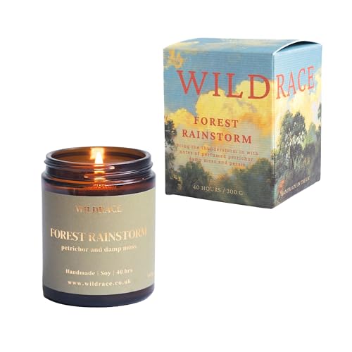 Wildrace Candles - Petrichor - Rain Scented Candle - Thunderstorm - Aromatherapy Stress Relief - Forest Candle - Scandinavian Design - Luxury Gifts for Her or Him
