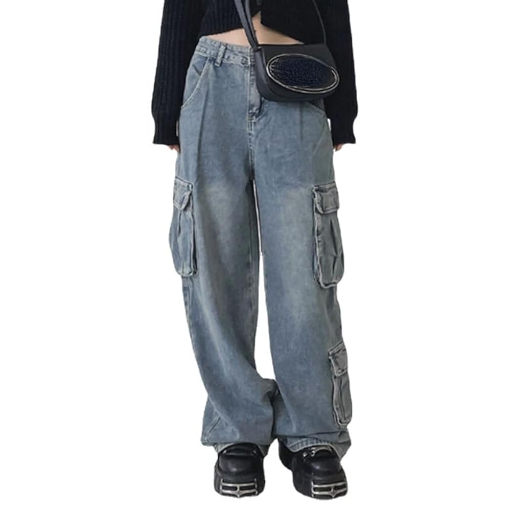 Womens High Waisted Baggy Jeans Y2K Wide Leg Denim Pants Y2K