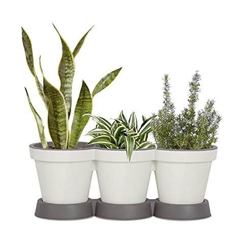 16" Plant Pot Plastic Flower Pot with Drainage Hole & Tray for Outdoor Indoor Modern Design (1, White) Cover