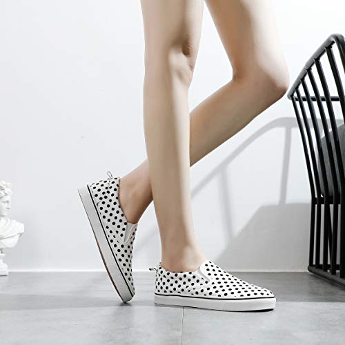 Women's Canvas Slip On Sneakers Fashion Flats Shoes Non Slip White Canvas Shoes (Black Polka Dots, Us5) #TOP5