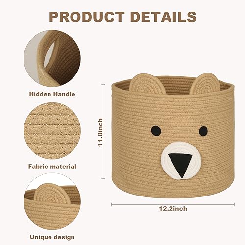 Happy Fox Laundry Basket, Baby Basket with Handles Collapsible, Toy Basket made of Cotton Rope, 19.6 Litres, Soft, skin-friendly, Suitable for Storing Clothes, Kid's Toy Supplies - Image 2