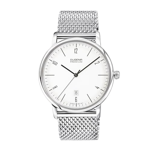 Dugena Herren-Armbanduhr Dessau, Quarz, Edelstahlgehäuse, Hart-Acrylglas, Bauhaus-Design, 3 bar, Farbe:Edelstahl-Milanaiseband Silber