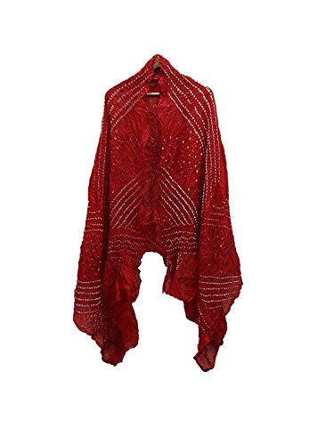 Image of PK HUB Women's Jaipuri Rajasthani Bandhani Dupatta | Art Silk Bandhej Dupatta with Gota Patti Work & Tassels (Free size)