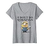 Womens Despicable Me Minions I Don't Do Mornings Faded Portrait V-Neck T-Shirt