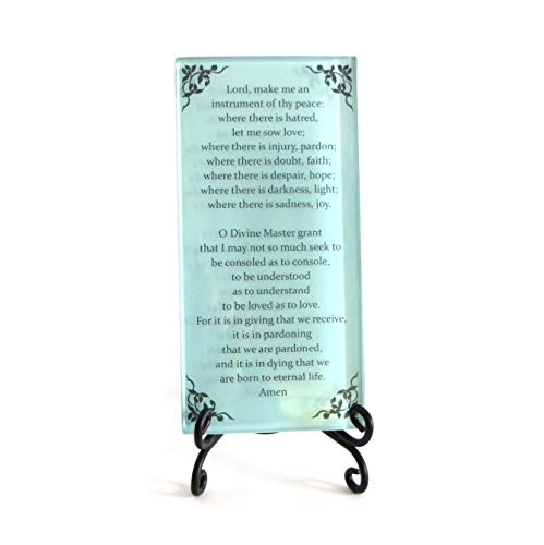 The Prayer Of St. Francis Inspirational Glass Plaque. Beloved Prayer Provides Encouragement For All. Includes Folding Easel. By Lifeforce Glass. Seafoam. #TOP2