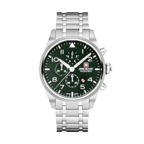 Swiss Military Hanowa Thunderbolt Chrono - Reloj de Pulsera para Hombre con Correa de Piel o Metal (43 mm, diámetro 10 ATM), Plata, Pulsera