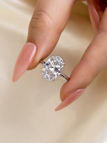 5CT Elongated Oval Cut Solitaire Engagement Ring for Women, Elegant 925 Sterling Silver Simulated Diamond Promise Ring4
