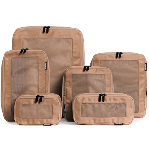 Image of Aerotrunk Compression Packing Cubes for Travel - Luggage Organizer Bags - Double Zipper Packing Cubes for Suitcases (6-Pack, Mocha)