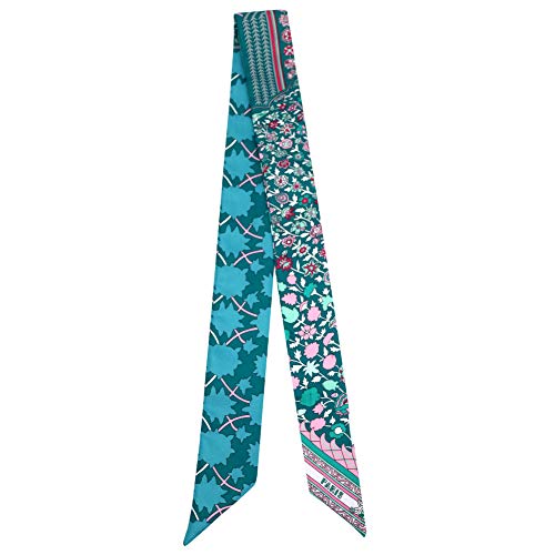 Skinny Scarf Simple Floral Print Necktie Handbag Handle Wrap Silk Ribbon for Women