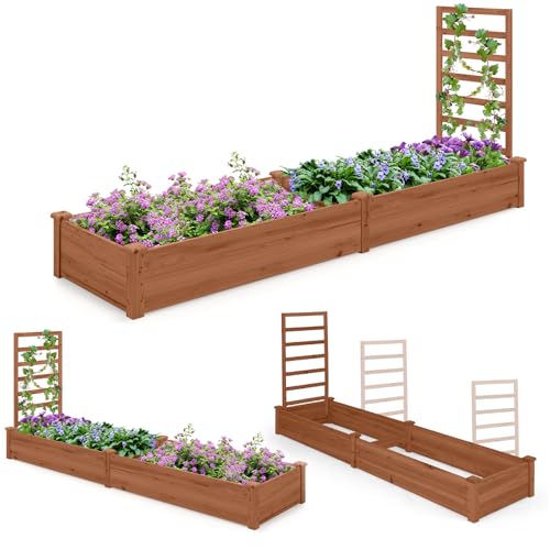 RELAX4LIFE Jardinère Surélevée avec Treillis en Bois, Bac à Fleurs avec Base Ouverte, Carré Potager Surélevé pour Patio Jardin-Culture de Vignes Fruits...