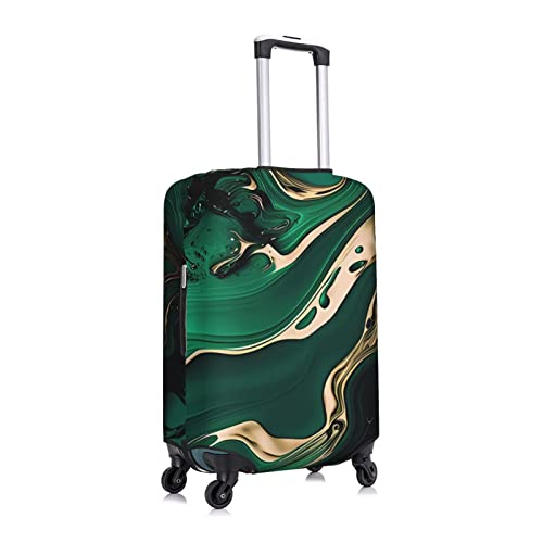 Abstract Fluid Green Gold Marble Travel Luggage Cover Elastic Anti-scratch Suitcase Cover Protector Spandex Stretch Luggage Baggage Covers Fits 29-32 Inch Luggage,XL3