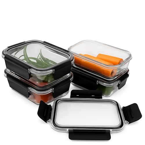 Image of PET Transparent Storage Containers Set of 4 (300 ml) | Airtight Small Kitchen Boxes for Spices, Snacks, Dry Fruits | Stackable, Freezer & Dishwasher Safe | Black set