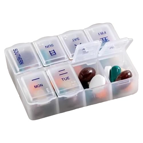 Genérico Pill Organizer - Portable Weekly Pill Box, 7 Day Tablet organisers, Easy To Open Tablets Holder With 8 Compartments | Compact Travel Tablet Box For Medications, vitamiins, And Supplements