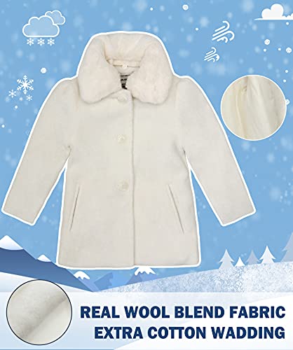 Image of SOLOCOTE Girls Winter Wool Dress Coat Cotton Quilted Peacoat Single Breasted Fur Collar Jacket