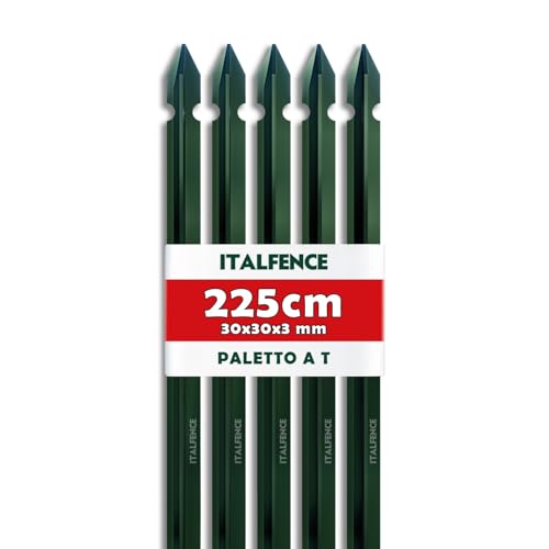 Italfence - Palo a T H225cm 30x30x3mm in ferro plastificato per recinzione verde [10 pezzi]