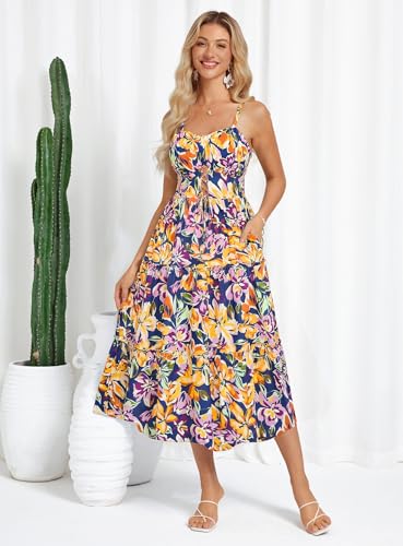 Image of GRACE KARIN 2026 Women's Spaghetti Vacation Sundress Summer Beach Flowy Boho Floral Maxi Dresses with Pockets