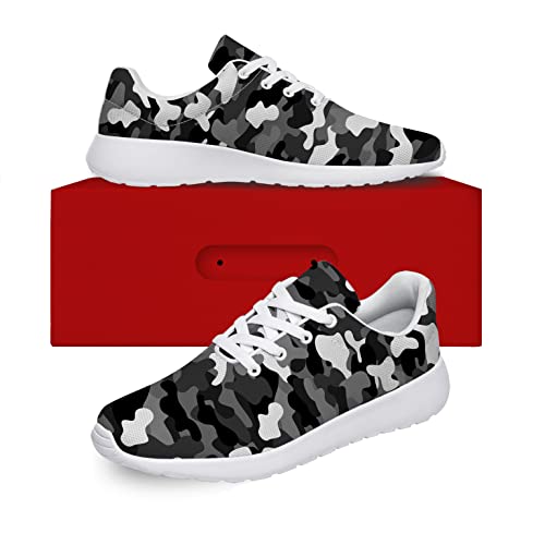 Dark Camo Shoes for Women Men Tennis Running Gym Athletic Shoes Grey White Black Camouflage Camo Sneakers Gifts for Mom Dad,US Size 9 Women/7.5 Men2