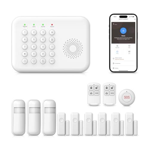 XNH 4G + WiFi Alarma para Casa, 13 Piezas, Sistema de Alarma para Casa, Antirrobo Inalámbrico con Sensores para Puertas y Ventanas, Detectores de Movimiento, Controles Remotos, Compatible con Alexa