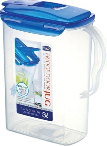 LocknLock Aqua Fridge Door Water Jug with Handle BPA Free Plastic Pitcher with Flip Top Lid Perfect for Making Teas and Juices, 3 Quarts, Blue